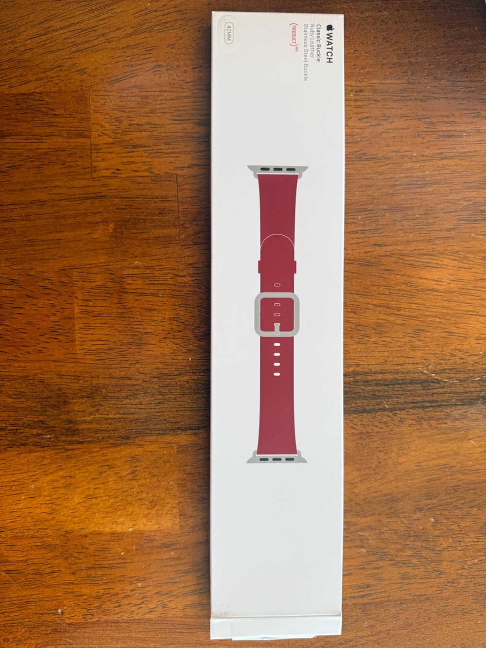 Genuine Apple Watch Ruby Leather Stainless Steel Buckle Watch Band 42MM